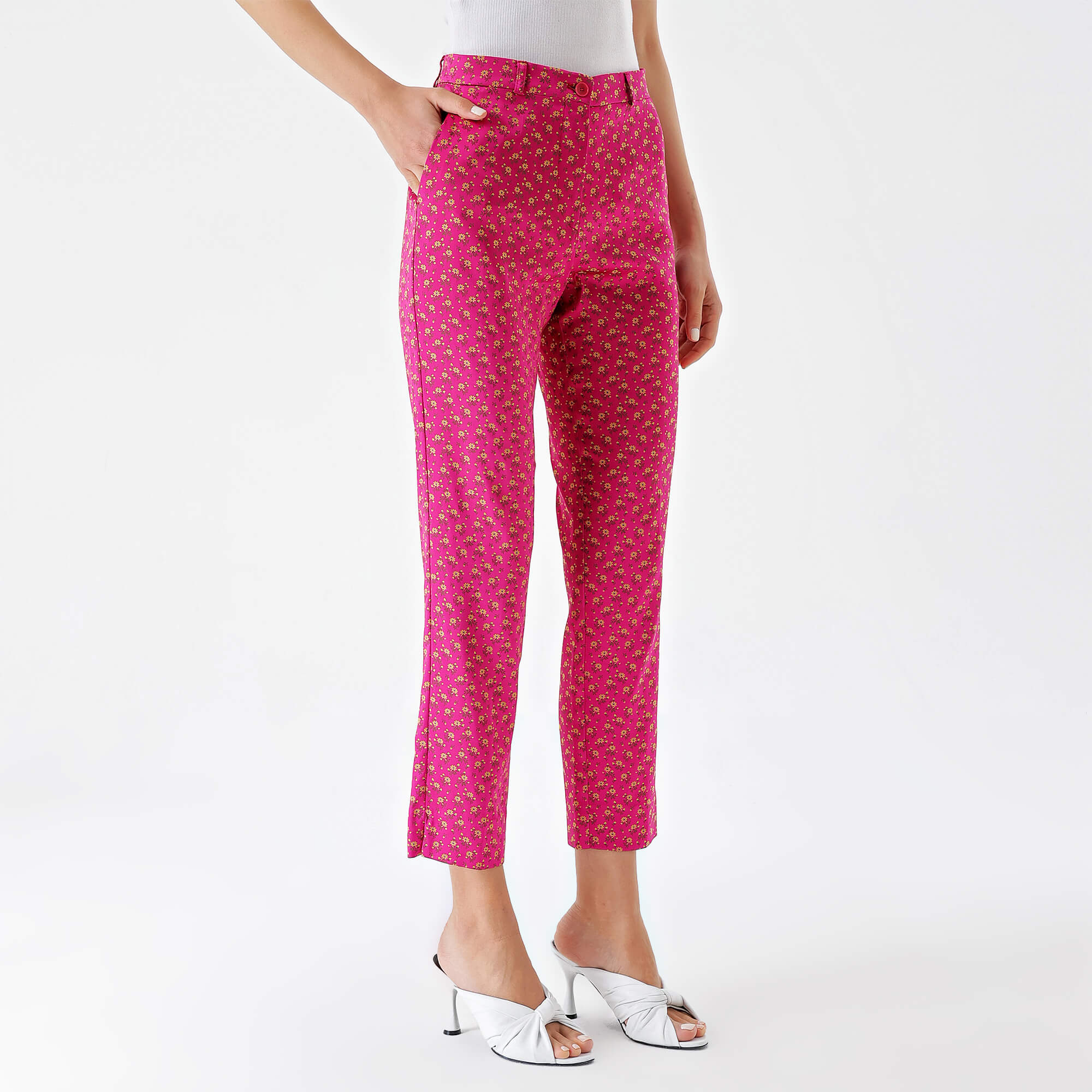 Etro-Pink Satin Floral Printed Trousers